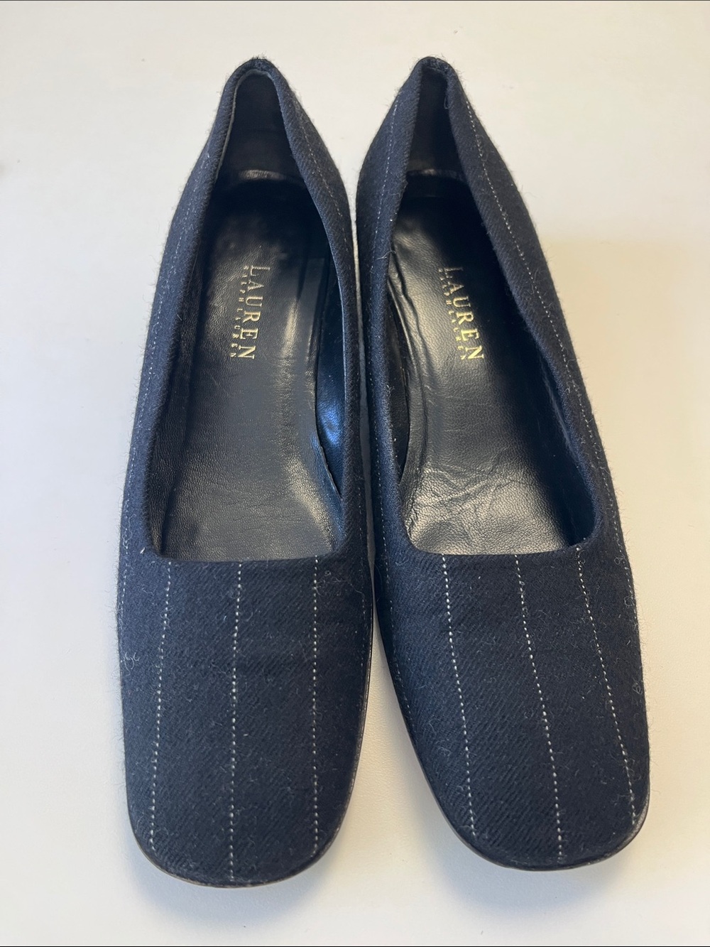 Vintage 90’s Lauren Ralph Lauren Black Pinstripe Square-Toe, Size 9.5